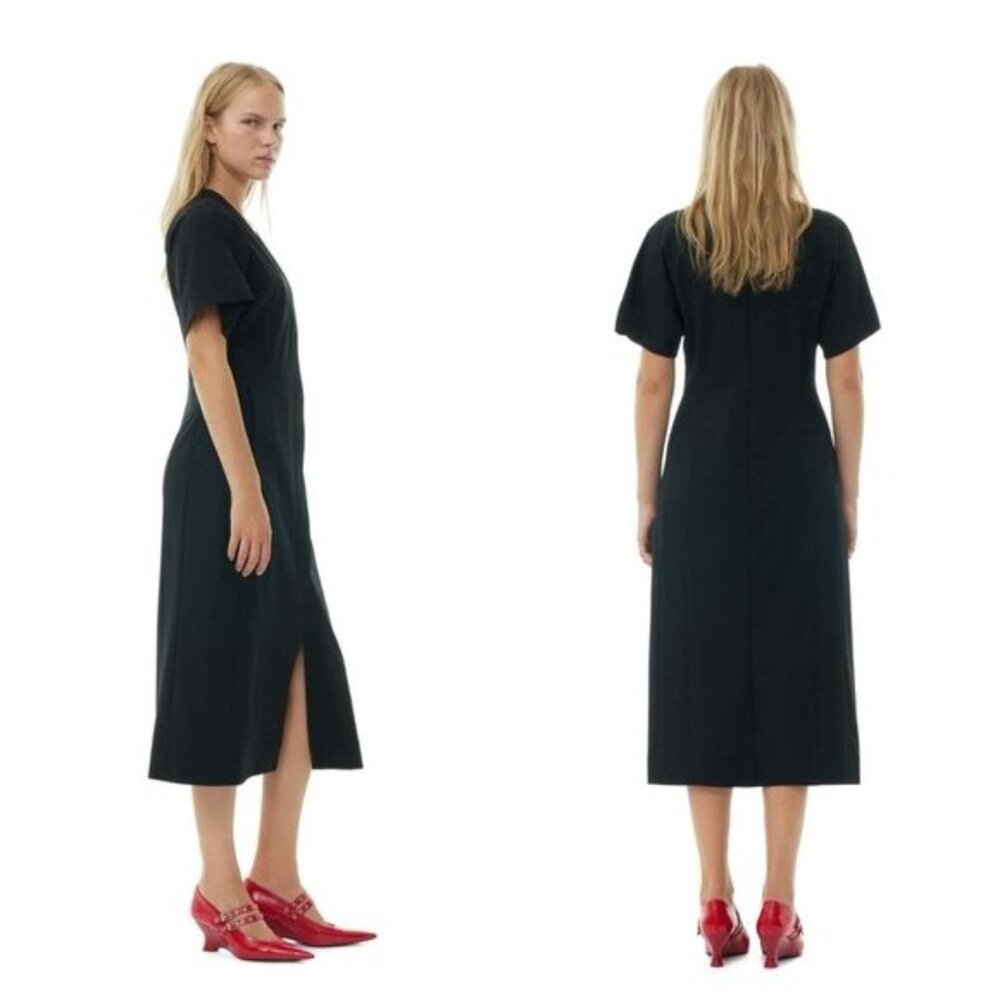 GANNI NWT Drapey Melange Midi Dress Black – Size 34 / US 2 XS - Picture 2 of 11